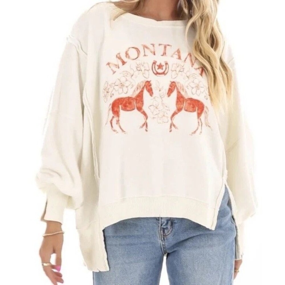 Free People We the Free graphic camden sweatshirt M coconut combo montana
